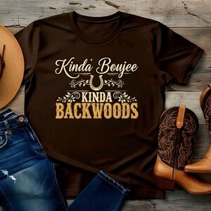 Kinda Boujee Kinda Backwoods Western Graphic Tee Horseshoe Country Girl Shirt